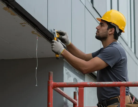 Worker doing everyday repairs and finishing touches to keeping a structure in great shape